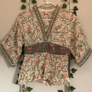 Floral Print Blouse with Green Accents